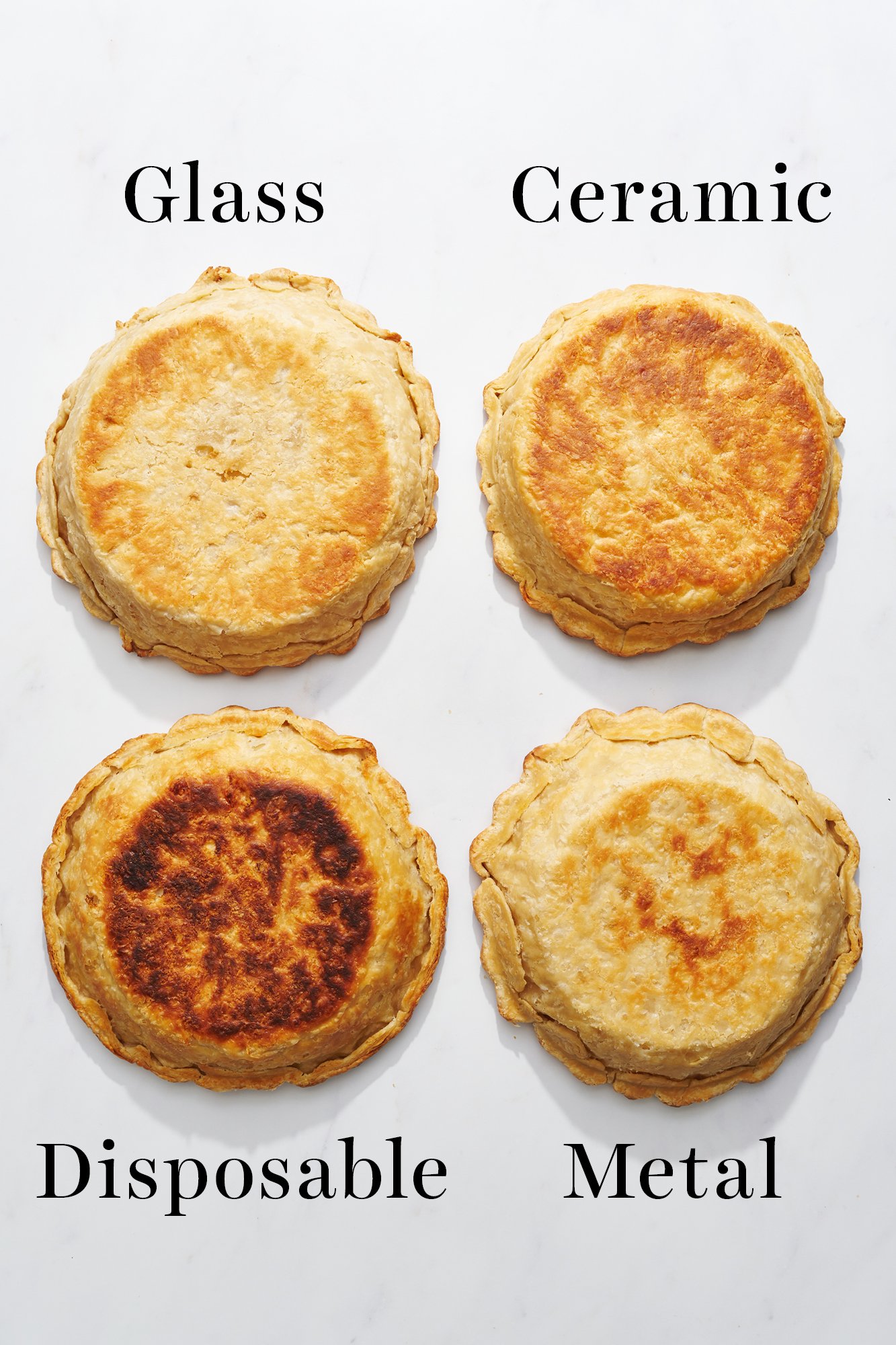 underside of each pie crust baked in a different pan.