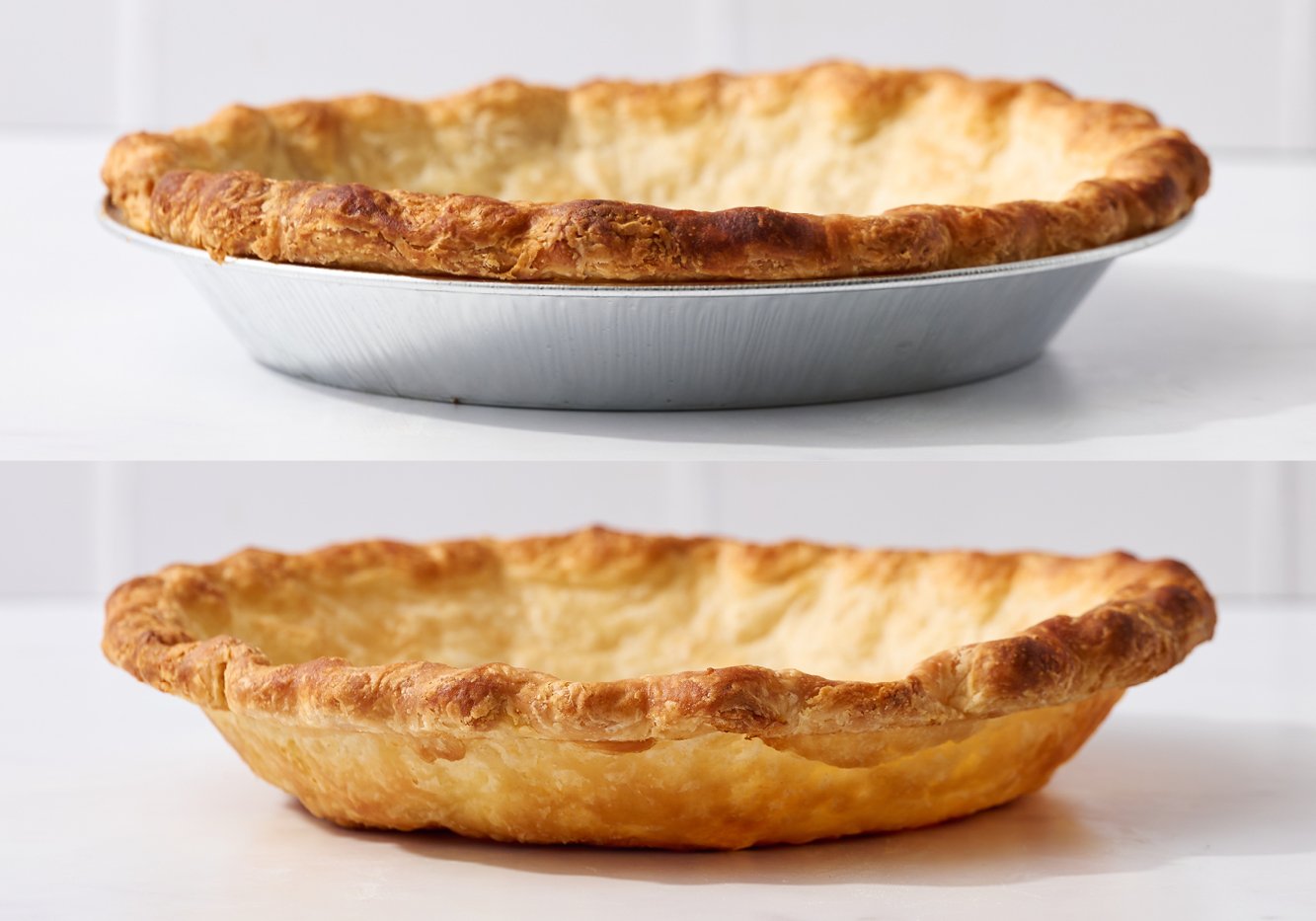 pie crust baked in a disposable pie pan.
