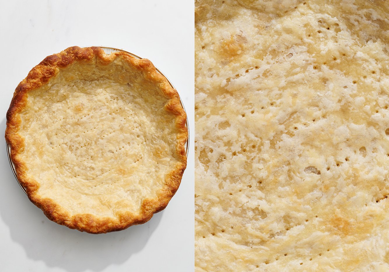 pie crust baked in a disposable pie pan.