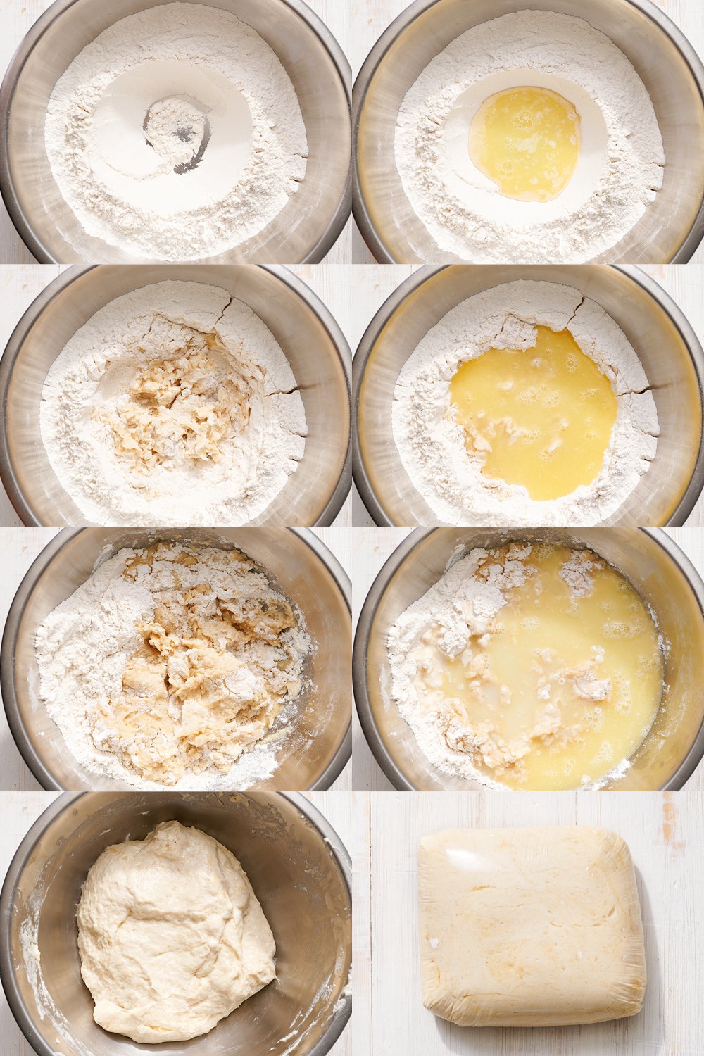 collage of step-by-step images for how to make empanada dough.
