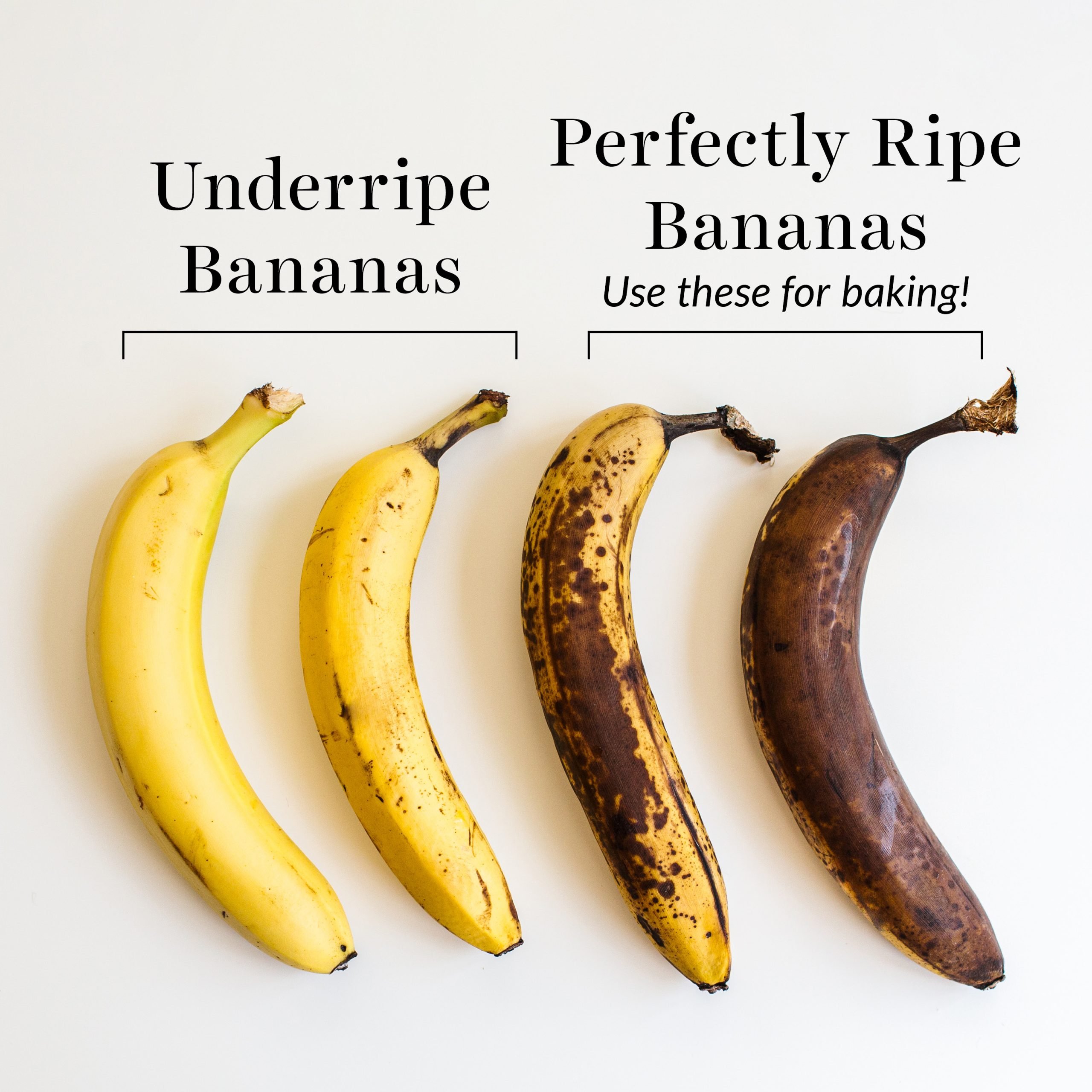 side-by-side comparisons of bananas to show which is best for baking.